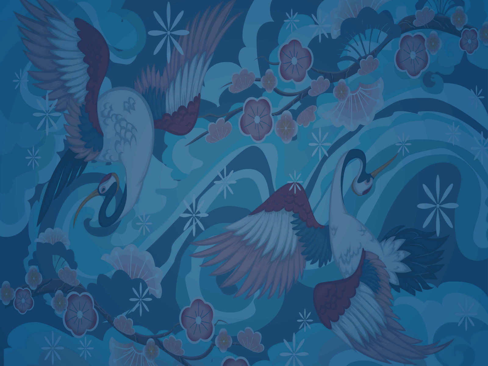 Blue Oriental Cranes
