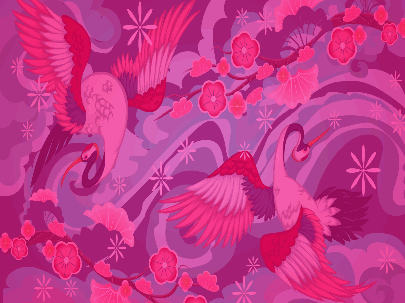Pink Oriental Cranes
